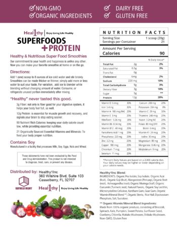 Healthy1 Superfood Smoothie Label - Rear